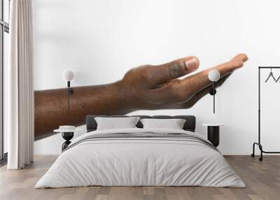 African-American man holding something in hand on white background, closeup Wall mural