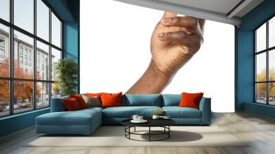 African-American man holding something in hand on white background, closeup Wall mural