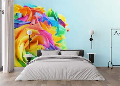 Amazing rainbow rose flowers on color background Wall mural