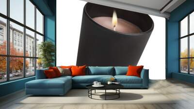 Aromatic burning candle in black holder isolated on white Wall mural