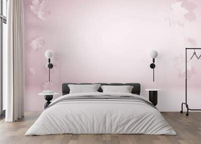 Autumn leaves in air on pastel background, toned in pink color. Space for design Wall mural