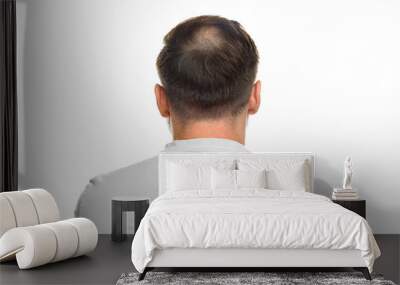 Baldness concept. Man with bald spot on white background, back view Wall mural