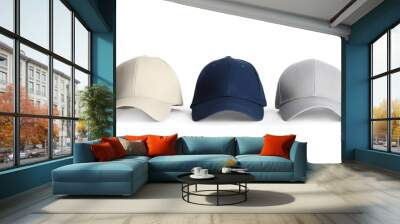 Baseball caps on white background. Mock up for design Wall mural