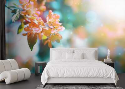 Beautiful blossoming spring tree with tender flowers. Banner design Wall mural