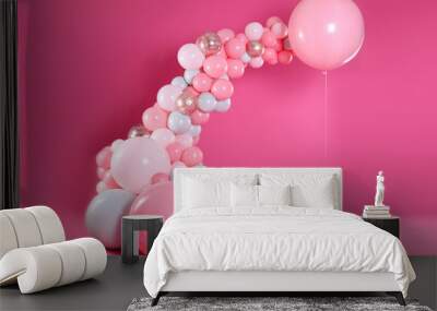 Beautiful composition with balloons on pink background Wall mural