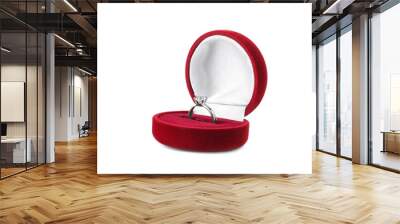 Beautiful engagement ring with gemstone in box isolated on white Wall mural