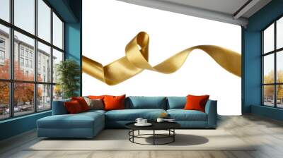 Beautiful golden ribbon isolated on white, top view Wall mural