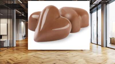 Beautiful heart shaped chocolate candies on white background Wall mural