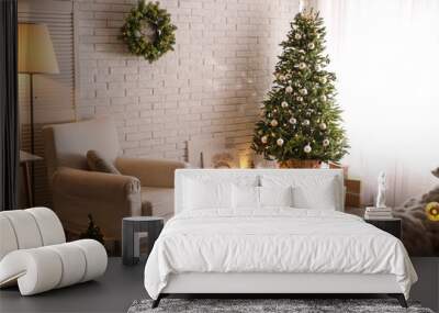 Beautiful living room interior decorated for Christmas Wall mural