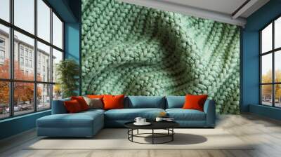 Beautiful pale green knitted fabric as background, top view Wall mural