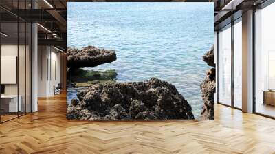 Beautiful view of rocky sea coast on sunny summer day Wall mural