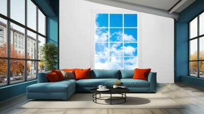 Beautiful view on blue sky with clouds through window Wall mural