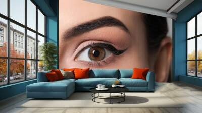 Beautiful woman with black eyeliner, closeup view Wall mural