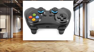 Black wireless controller on white background. Video game device Wall mural