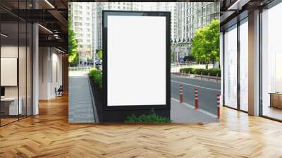 Blank advertising board on city street. Mockup for design Wall mural