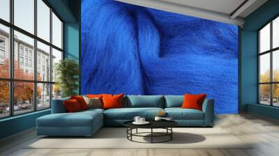 Blue felting wool as background, closeup view Wall mural