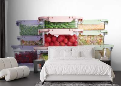 Boxes with different products on white background Wall mural