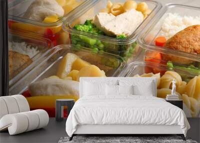 Boxes with prepared meals as background, closeup Wall mural