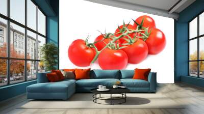 Branch of fresh cherry tomatoes isolated on white Wall mural