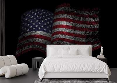 Bright painting of USA national flag on black background Wall mural