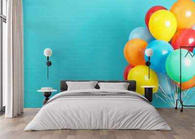 bunch of bright balloons and space for text against color background Wall mural