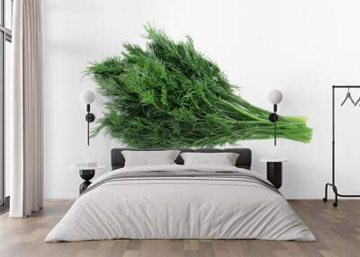 Bunch of fresh dill on white background, top view Wall mural