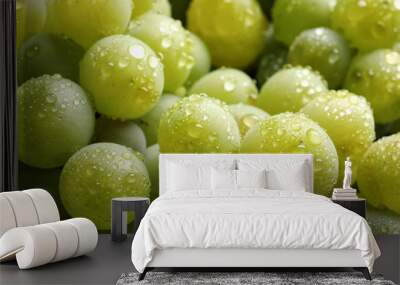 Bunch of green fresh ripe juicy grapes as background. Closeup view Wall mural