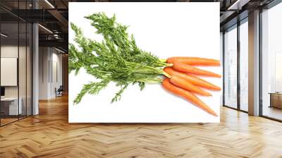 Bundle of ripe carrots isolated on white, top view Wall mural