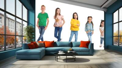 Cheerful children of different ages on white background. Collage design Wall mural