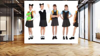 Children in school uniforms on white background. Banner design Wall mural