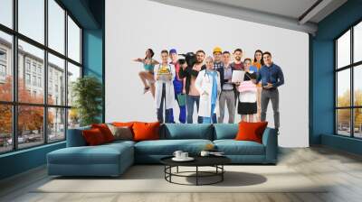 Choosing profession. People of different occupations on light background Wall mural