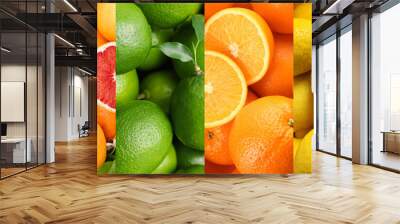 Citrus fruits. Fresh grapefruits, limes, oranges and lemons, top view Wall mural