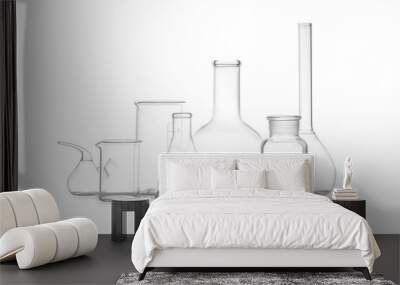 clean empty laboratory glassware isolated on white Wall mural