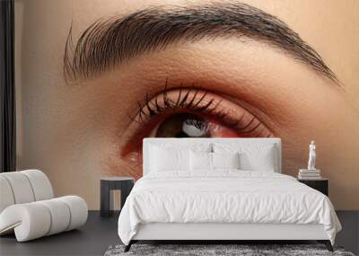 Closeup view of woman with inflamed eyes Wall mural