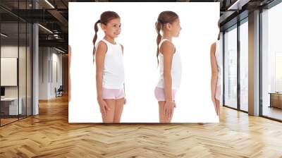 Collage of cute little girl in underwear on white background Wall mural