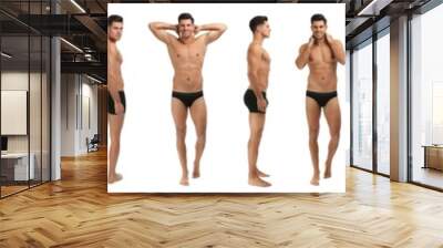 Collage of man in black underwear on white background. Banner design Wall mural