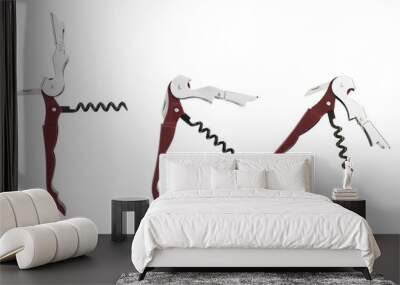 Collage with corkscrew (sommelier knife) on white background Wall mural