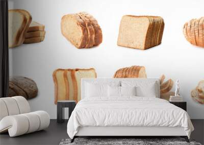 collage with different sliced bread on white background. banner design Wall mural