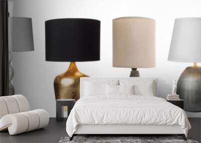 Collage with different stylish night lamps on white background. Banner design Wall mural