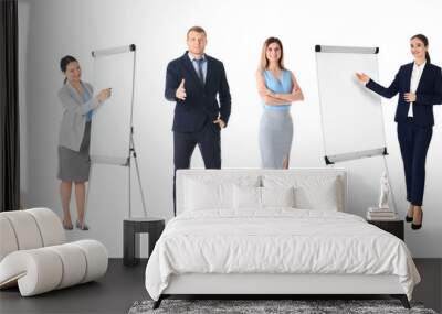 Collage with photos of business trainers on white background, banner design Wall mural