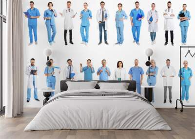 Collage with photos of doctors on white background Wall mural