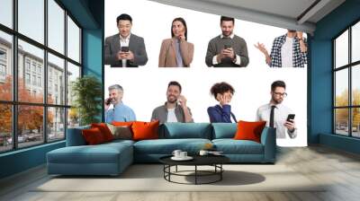 Collage with photos of people using mobile phones on white background Wall mural