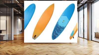 Collage with SUP boards with paddle isolated on white, different sides Wall mural