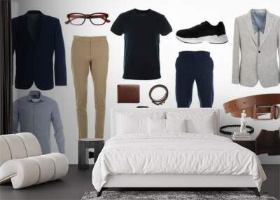 Collection of stylish outfit on white background Wall mural