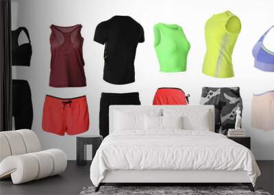 Collection of stylish sportswear on white background. Banner design Wall mural