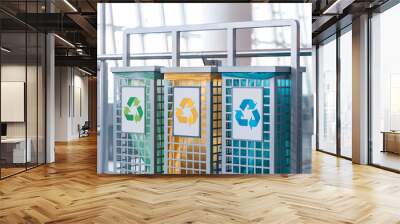 Color waste sorting bins indoors. Recycling concept Wall mural