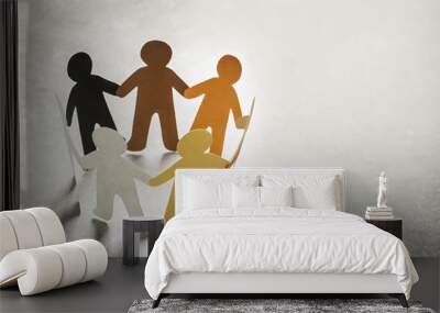 Colorful ropes tied together on white background. Unity concept Wall mural