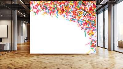 Colorful sprinkles on white background, top view. Confectionery decor Wall mural