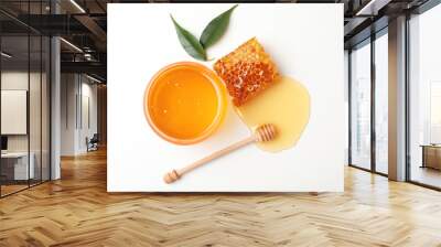 Composition with fresh honey on white background, top view Wall mural