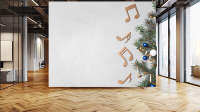 Composition with wooden music notes and space for text on grey background, top view Wall mural